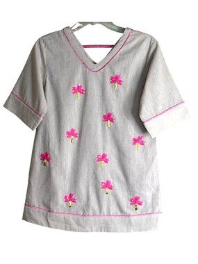 H & M Children's Linen Blend Sequined Palm Tree Dress Beige Size 7 NWT